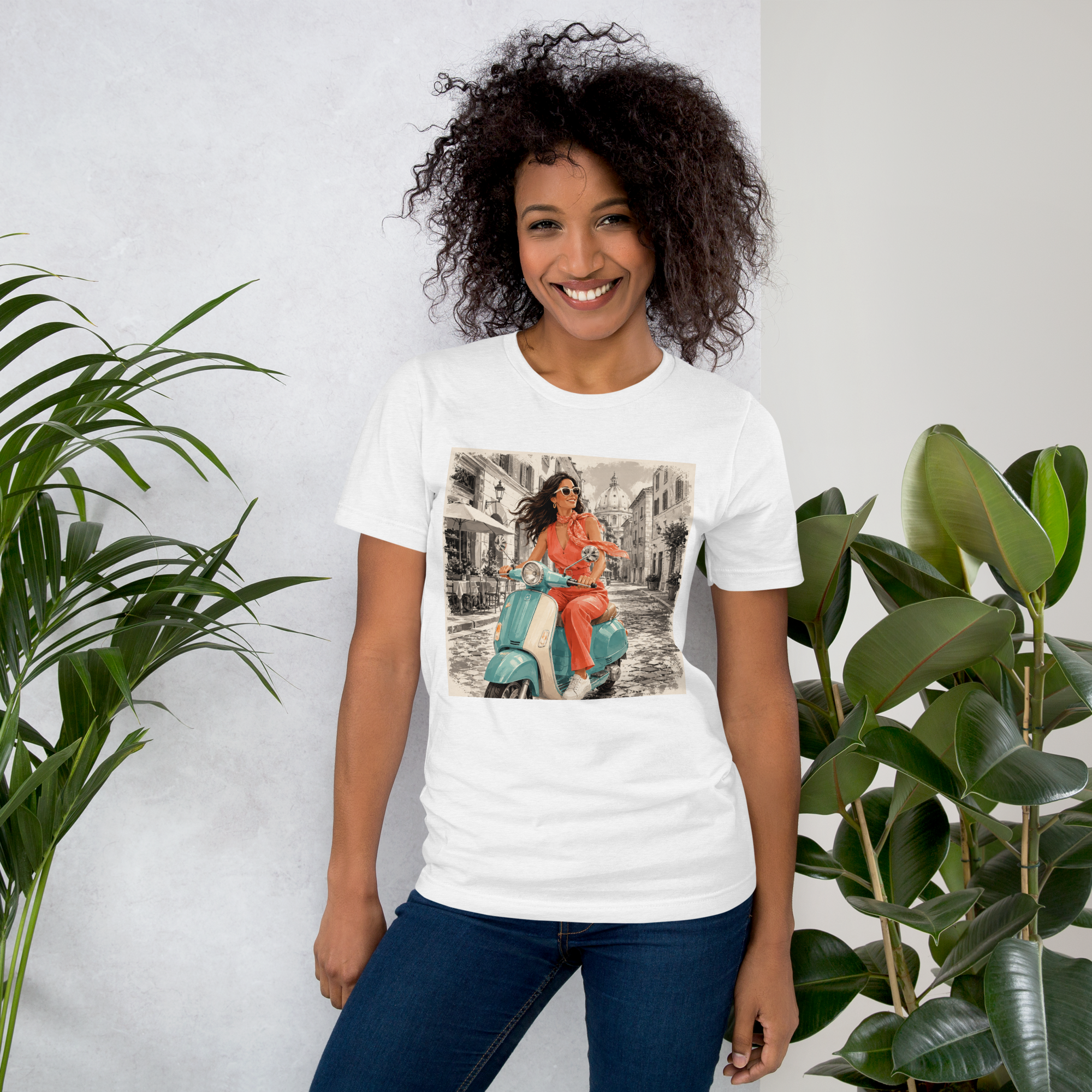 Italian Summer T-Shirt, Vintage Vespa Girl Tee, Retro Italy Travel Shirt, Mediterranean Vacation Top, Dolce Vita Graphic Tee