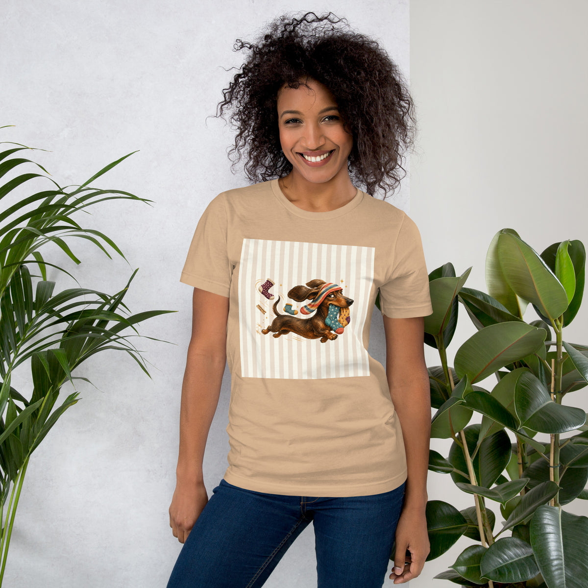 Sock Thief Dachshund Graphic Tee, Funny Unisex Wiener Dog Shirt