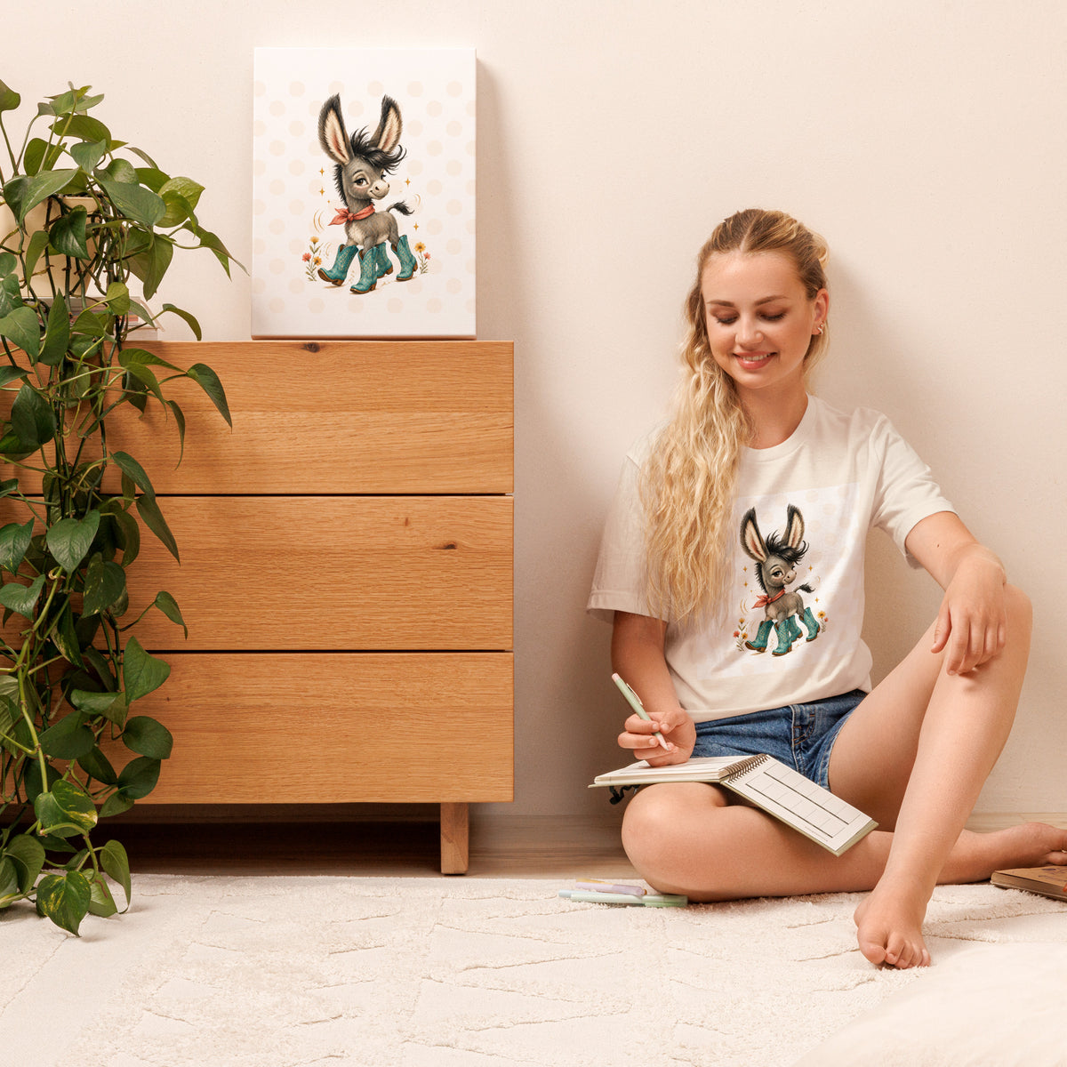 Cute Donkey Graphic Tee for Women, Whimsical Farm Animal Shirt