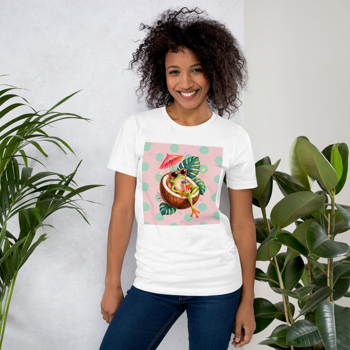 Women’s Tropical Cocktail Graphic Tee, Coconut Drink Summer Shirt