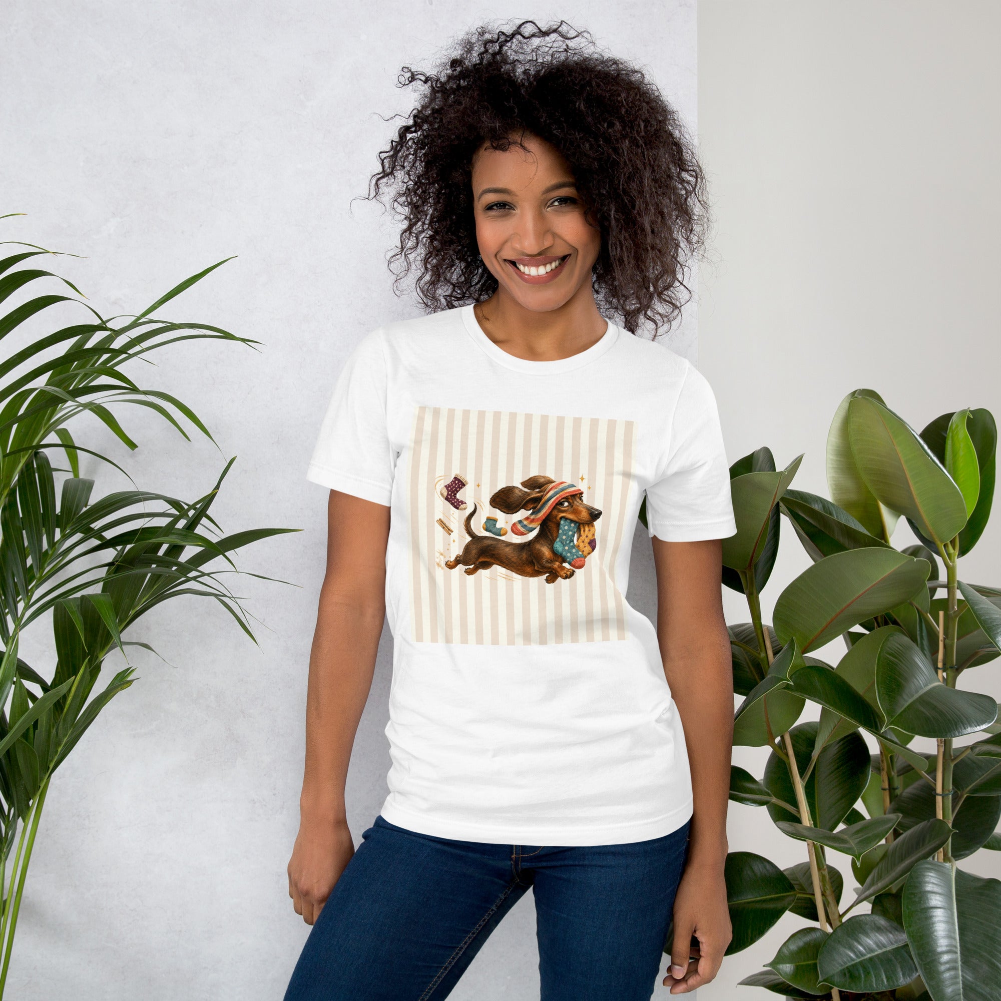Sock Thief Dachshund Graphic Tee, Funny Unisex Wiener Dog Shirt