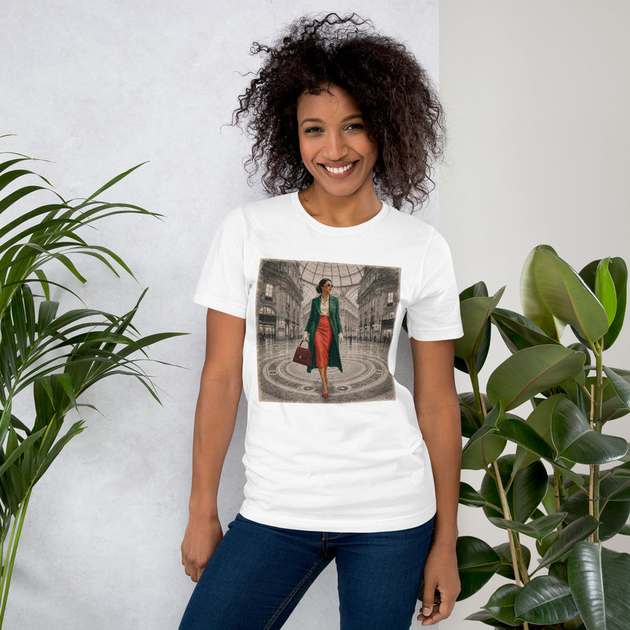 Milan Italy T-Shirt, Elegant Woman at Galleria Vittorio Emanuele II