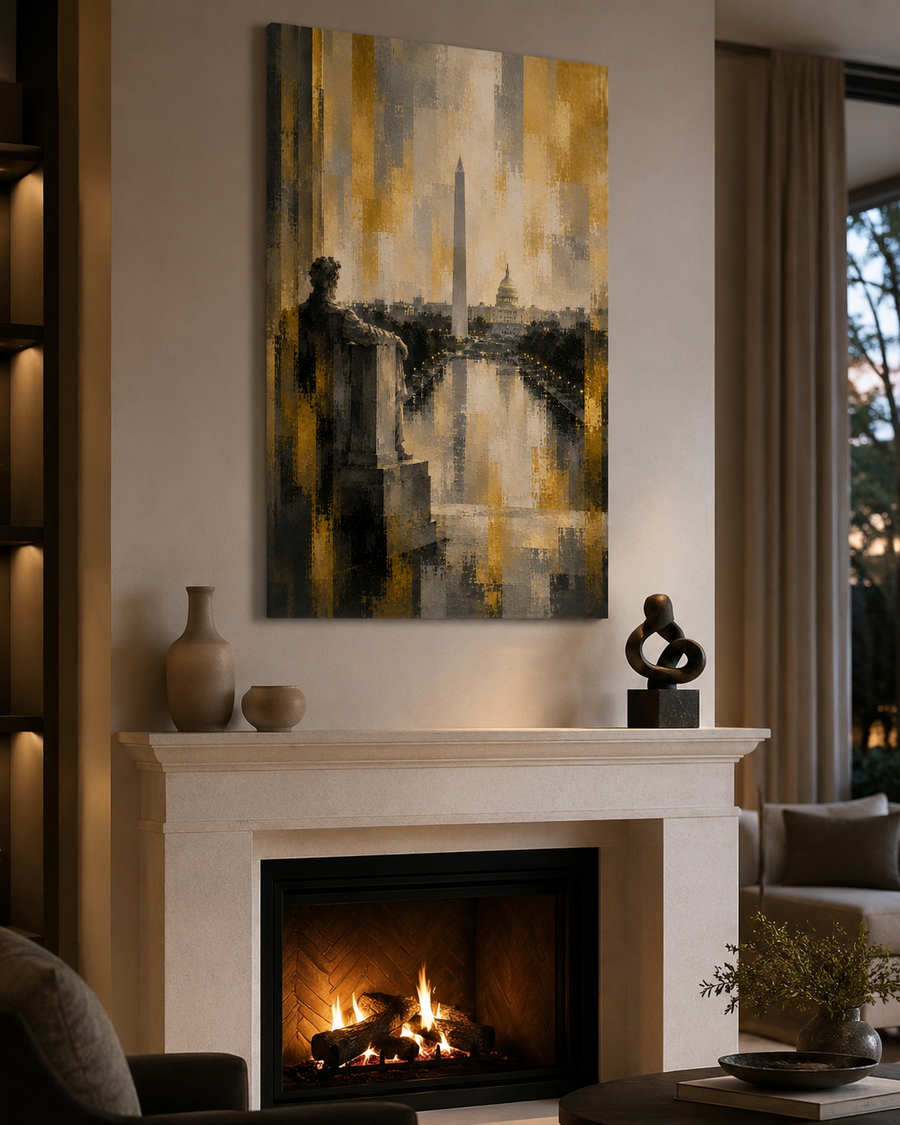 Washington DC Canvas Wall Art, Gold Black Cityscape Decor, Washington Monument Art, Capitol Building Print
