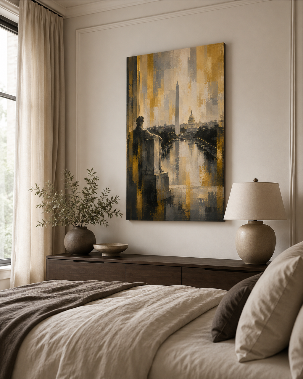 Washington DC Canvas Wall Art, Gold Black Cityscape Decor, Washington Monument Art, Capitol Building Print
