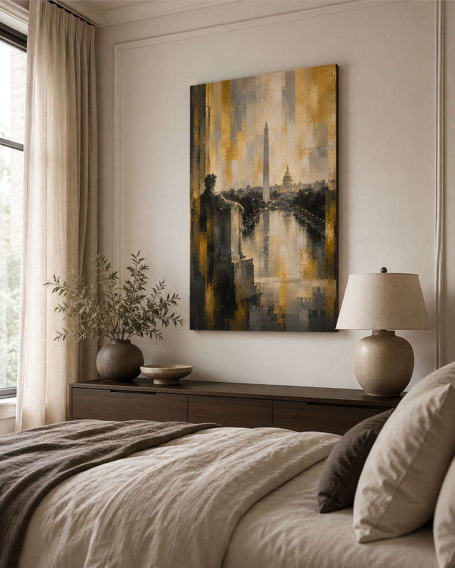 Washington DC Canvas Wall Art, Gold Black Cityscape Decor, Washington Monument Art, Capitol Building Print