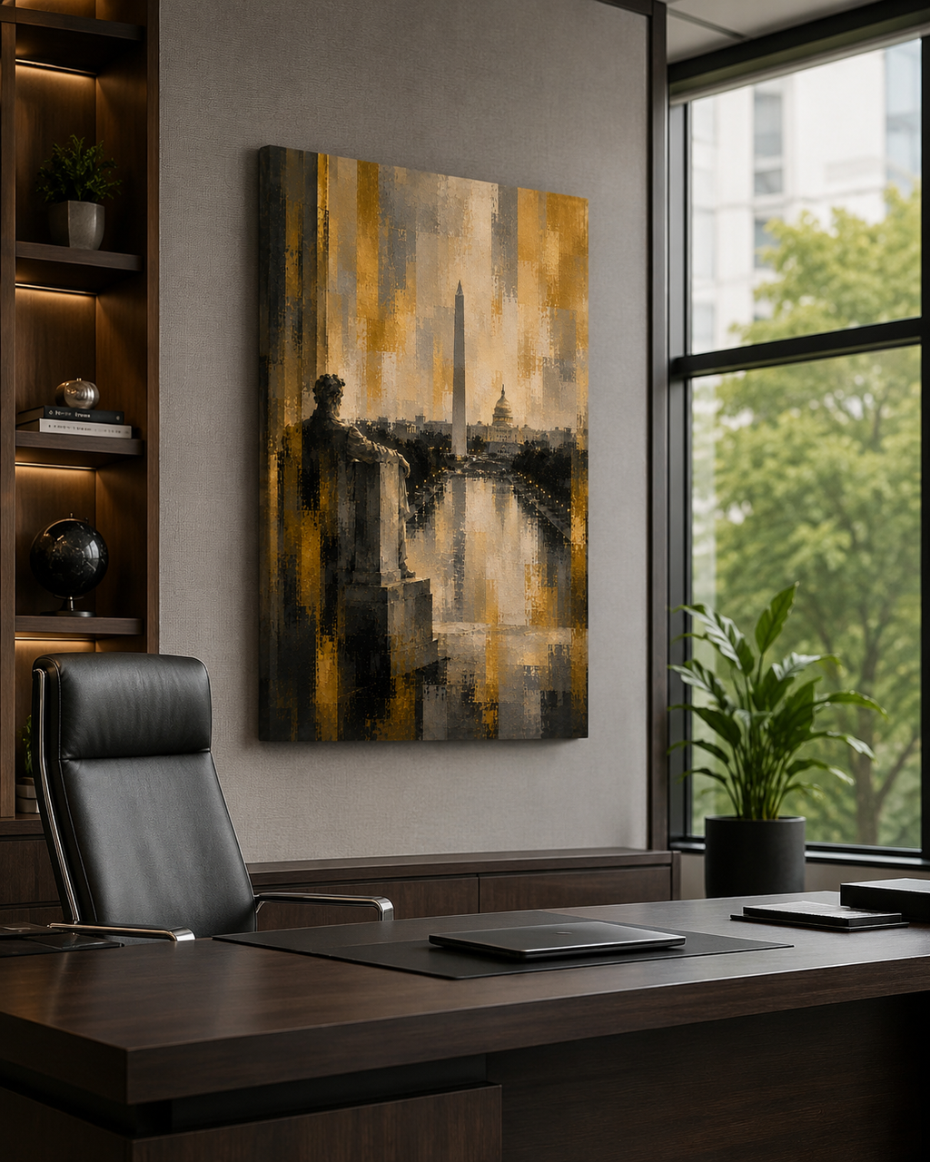 Washington DC Canvas Wall Art, Gold Black Cityscape Decor, Washington Monument Art, Capitol Building Print
